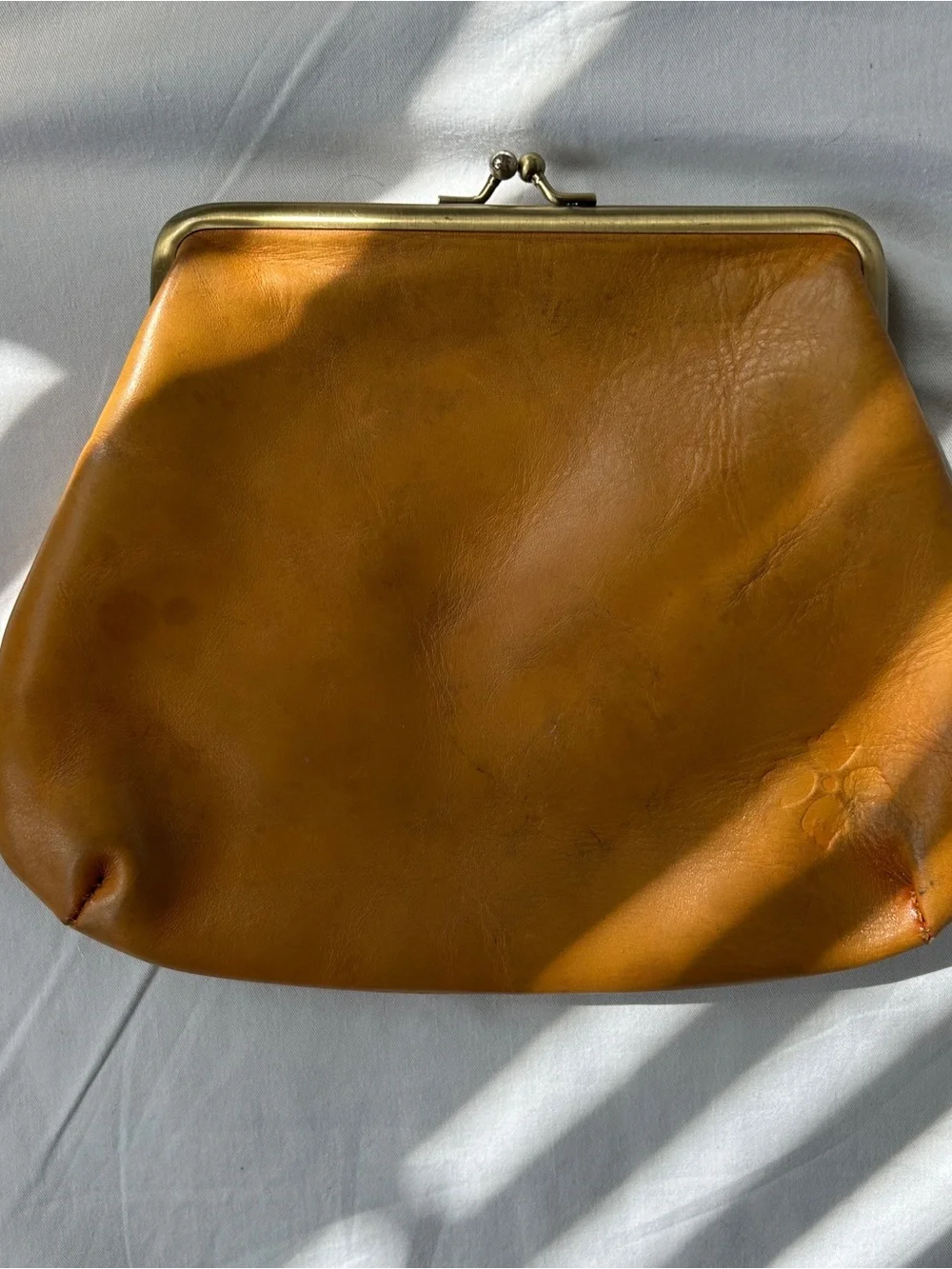 Patricia Nash 100% full-grain tan Italian leather small clutch